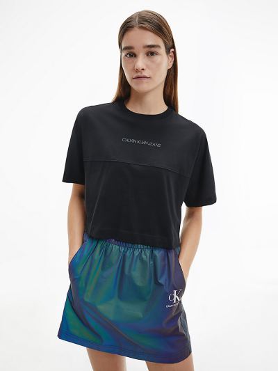 Calvin Klein Ruhák HU272021 | Calvin Klein Organic Cotton Iridescent Logo Női Póló Fekete
